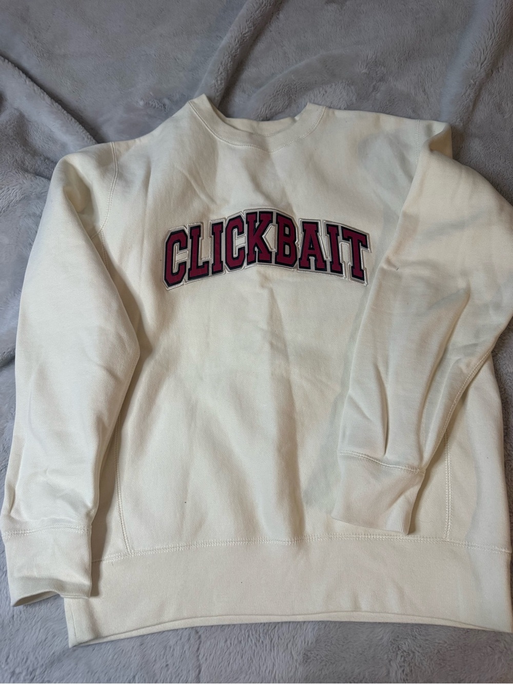 Cream "CLICKBAIT" Appliqué Crewneck Sweatshirt small embroidery vlog squad